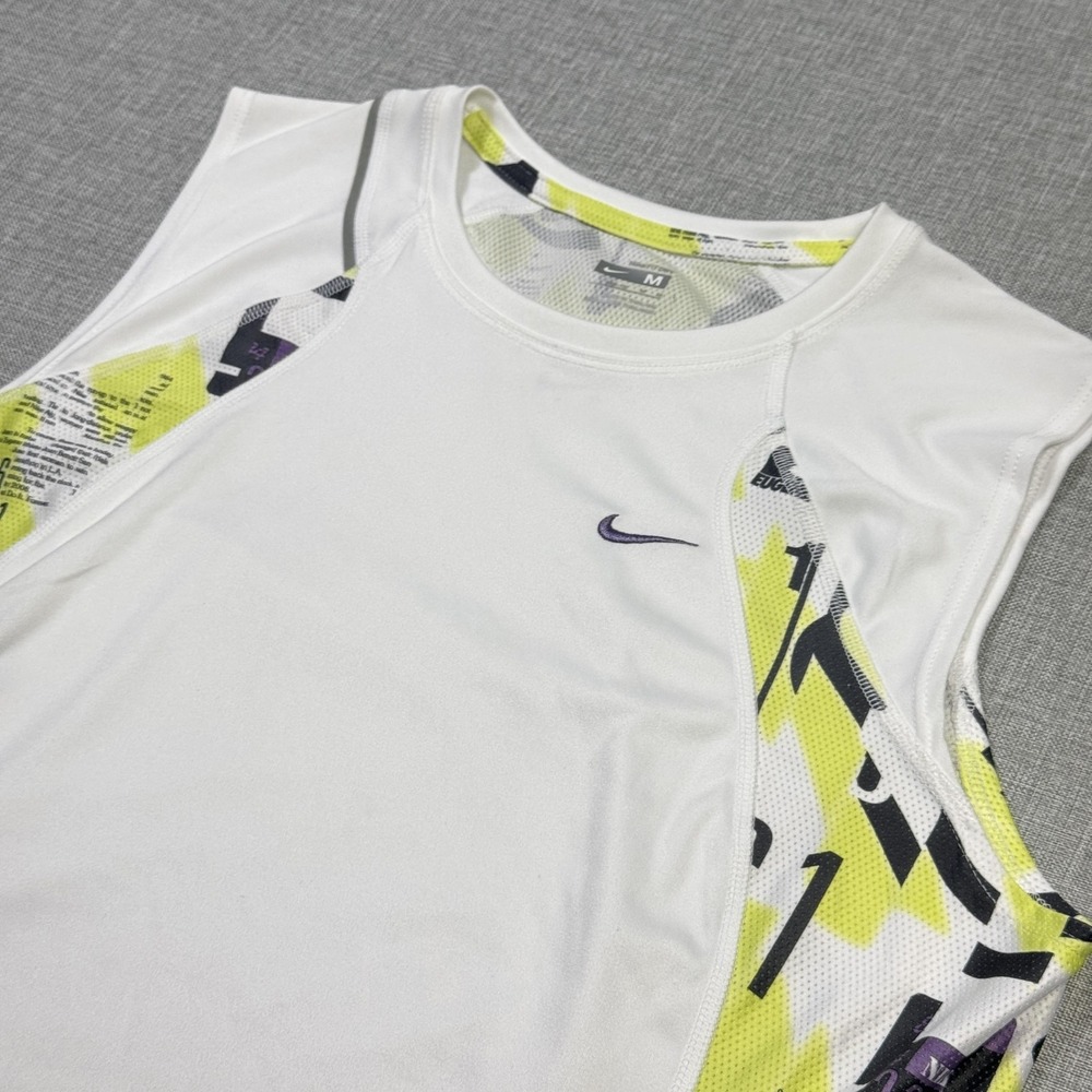 Nike Eugen 2008 Dri-FIT Tank Womens M White Multicolor Sleeveless Jersey Running